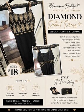 Haute Monde Black and Gold Diamond Detail Midi Dress